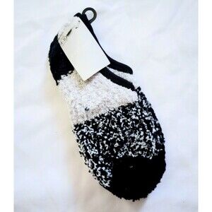 NWT West Loop Black / White Striped Fuzzy Ankle No Show Socks sz 4-10 Womens